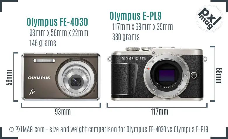 Olympus FE-4030 vs Olympus E-PL9 size comparison