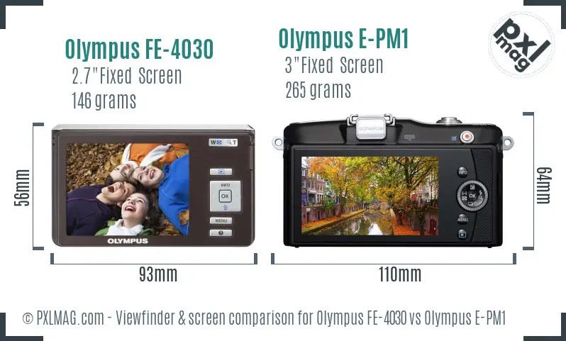 Olympus FE-4030 vs Olympus E-PM1 Screen and Viewfinder comparison