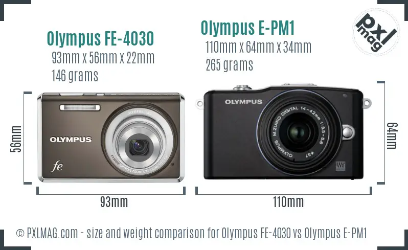 Olympus FE-4030 vs Olympus E-PM1 size comparison