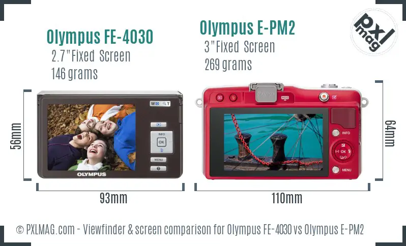 Olympus FE-4030 vs Olympus E-PM2 Screen and Viewfinder comparison