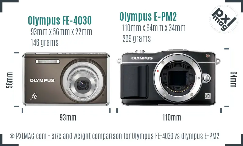 Olympus FE-4030 vs Olympus E-PM2 size comparison