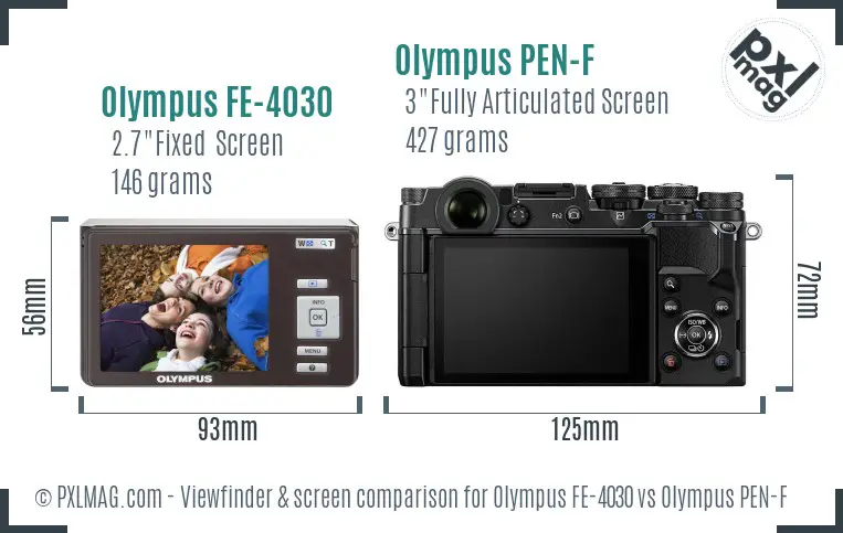 Olympus FE-4030 vs Olympus PEN-F Screen and Viewfinder comparison