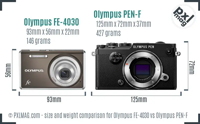 Olympus FE-4030 vs Olympus PEN-F size comparison