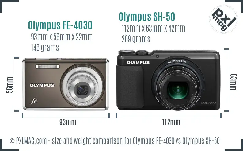 Olympus FE-4030 vs Olympus SH-50 size comparison