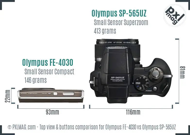 Olympus FE-4030 vs Olympus SP-565UZ top view buttons comparison