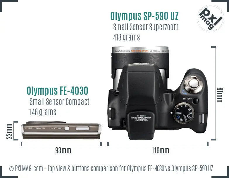 Olympus FE-4030 vs Olympus SP-590 UZ top view buttons comparison
