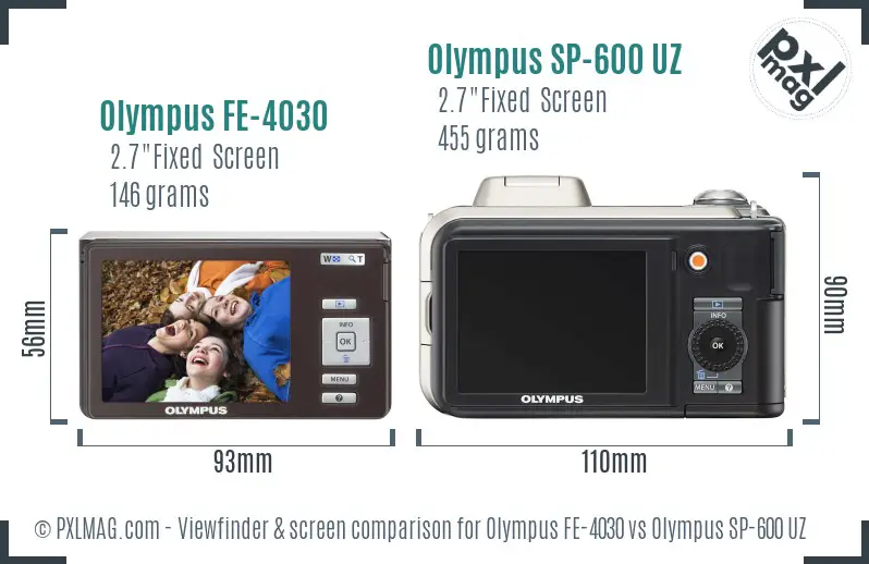 Olympus FE-4030 vs Olympus SP-600 UZ Screen and Viewfinder comparison