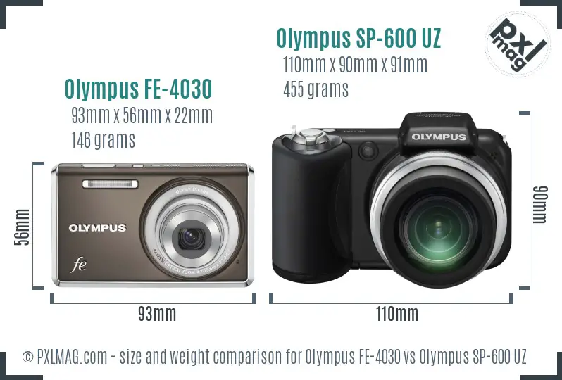 Olympus FE-4030 vs Olympus SP-600 UZ size comparison
