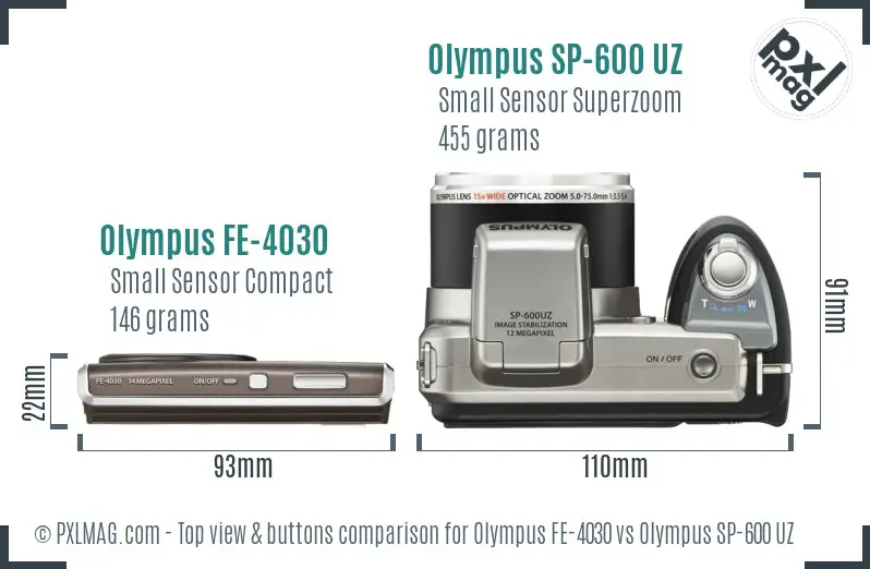 Olympus FE-4030 vs Olympus SP-600 UZ top view buttons comparison