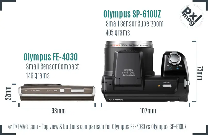 Olympus FE-4030 vs Olympus SP-610UZ top view buttons comparison