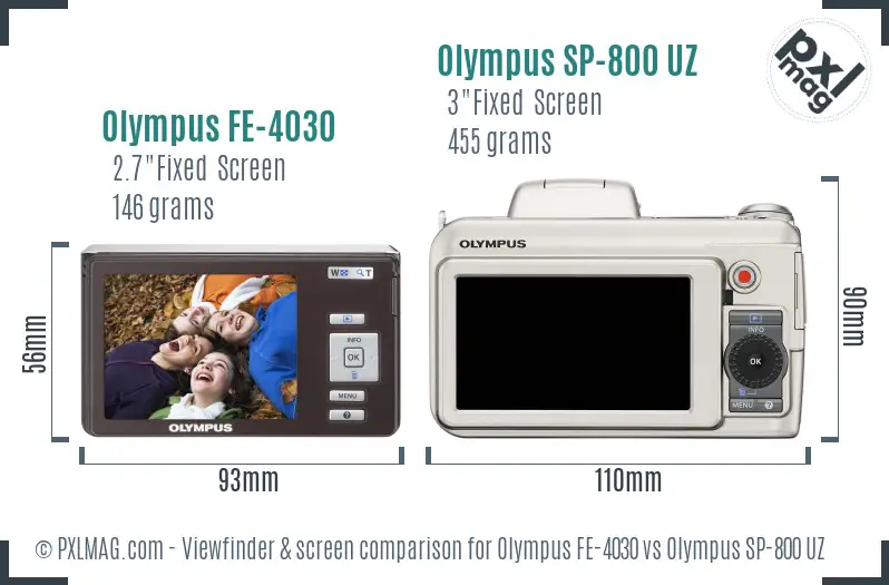Olympus FE-4030 vs Olympus SP-800 UZ Screen and Viewfinder comparison