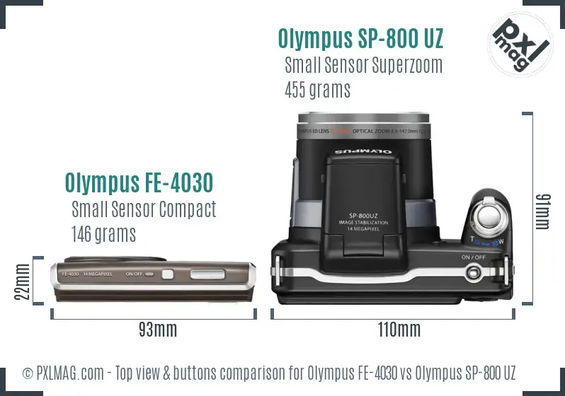 Olympus FE-4030 vs Olympus SP-800 UZ top view buttons comparison