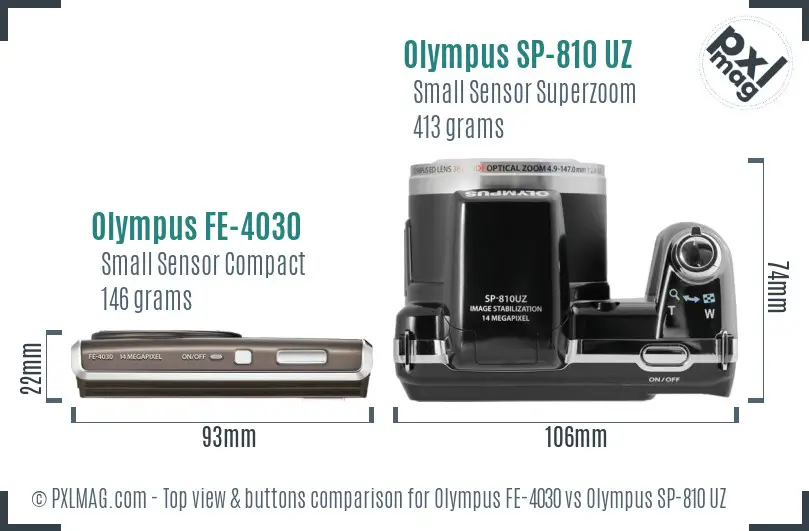 Olympus FE-4030 vs Olympus SP-810 UZ top view buttons comparison