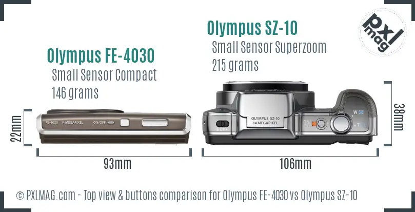 Olympus FE-4030 vs Olympus SZ-10 top view buttons comparison