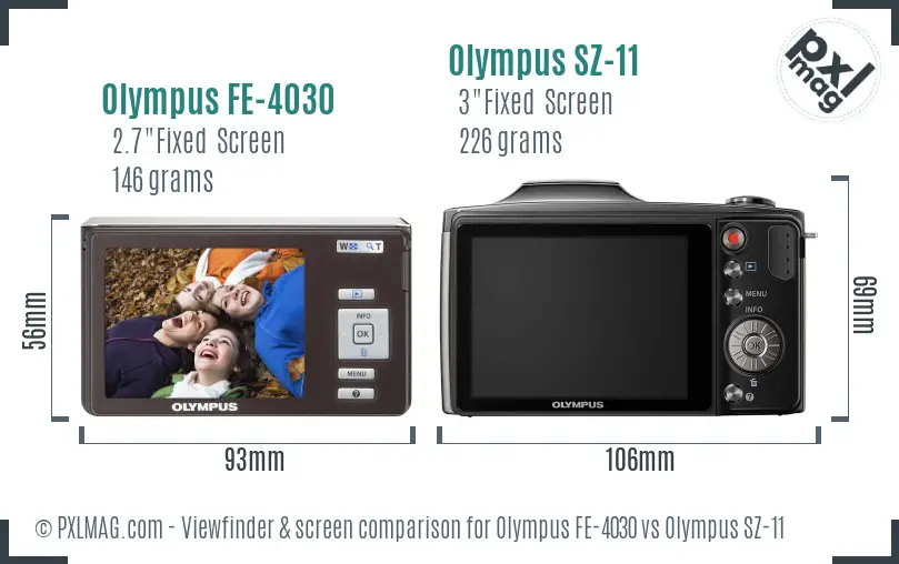 Olympus FE-4030 vs Olympus SZ-11 Screen and Viewfinder comparison