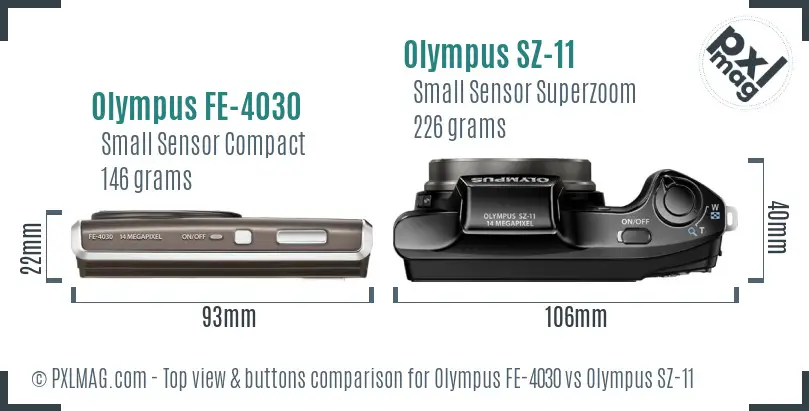 Olympus FE-4030 vs Olympus SZ-11 top view buttons comparison