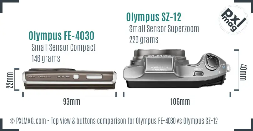 Olympus FE-4030 vs Olympus SZ-12 top view buttons comparison