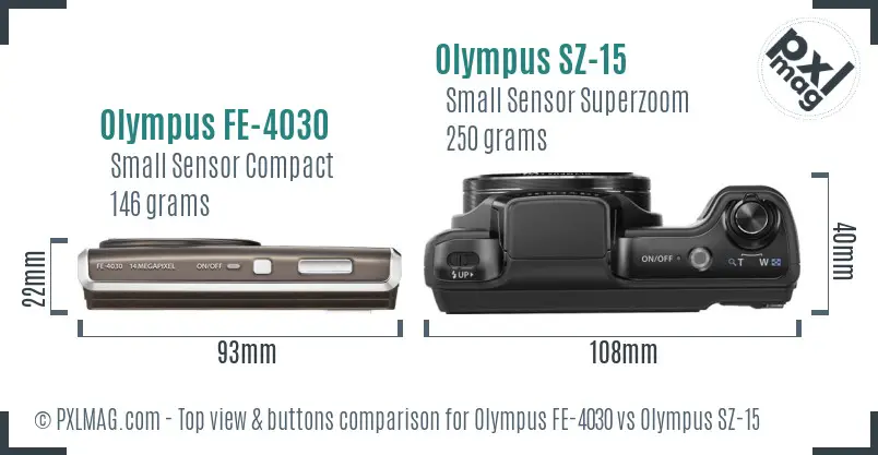 Olympus FE-4030 vs Olympus SZ-15 top view buttons comparison