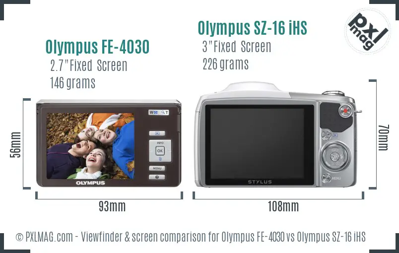 Olympus FE-4030 vs Olympus SZ-16 iHS Screen and Viewfinder comparison