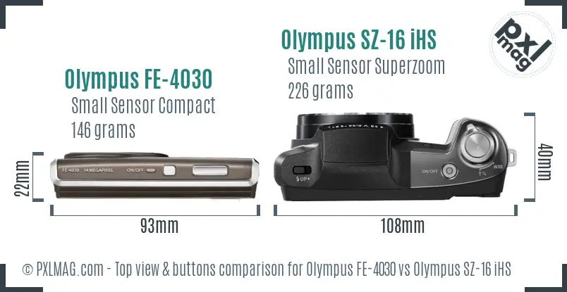 Olympus FE-4030 vs Olympus SZ-16 iHS top view buttons comparison