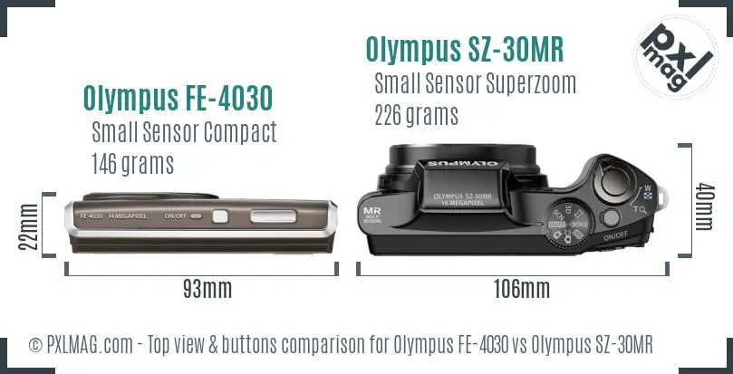 Olympus FE-4030 vs Olympus SZ-30MR top view buttons comparison