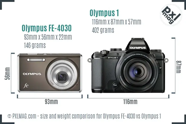 Olympus FE-4030 vs Olympus 1 size comparison