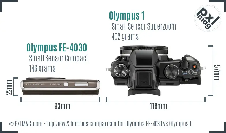 Olympus FE-4030 vs Olympus 1 top view buttons comparison
