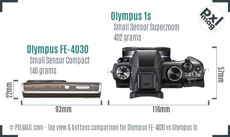 Olympus FE-4030 vs Olympus 1s top view buttons comparison