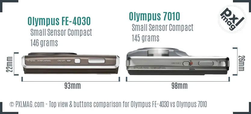 Olympus FE-4030 vs Olympus 7010 top view buttons comparison