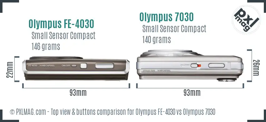 Olympus FE-4030 vs Olympus 7030 top view buttons comparison