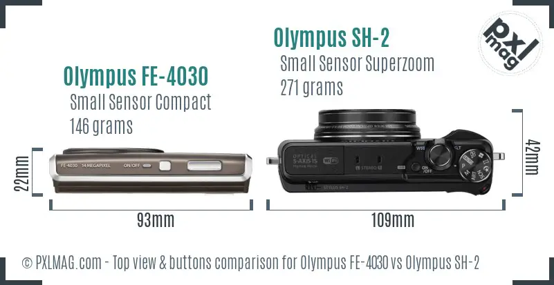 Olympus FE-4030 vs Olympus SH-2 top view buttons comparison