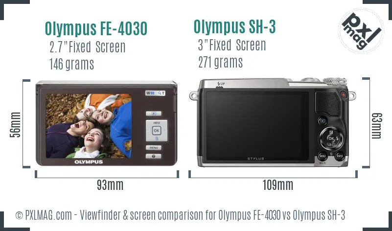 Olympus FE-4030 vs Olympus SH-3 Screen and Viewfinder comparison