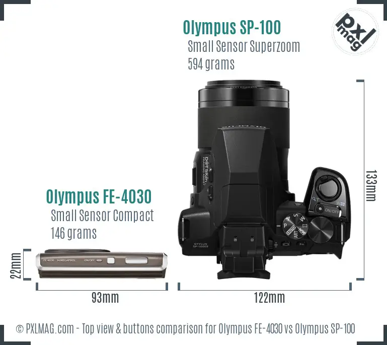 Olympus FE-4030 vs Olympus SP-100 top view buttons comparison