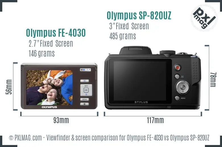 Olympus FE-4030 vs Olympus SP-820UZ Screen and Viewfinder comparison