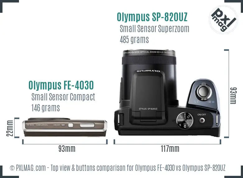 Olympus FE-4030 vs Olympus SP-820UZ top view buttons comparison