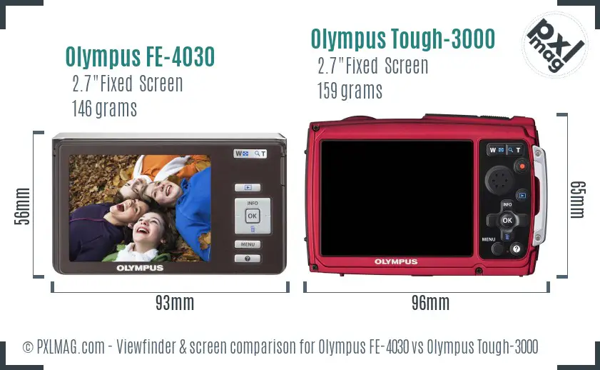 Olympus FE-4030 vs Olympus Tough-3000 Screen and Viewfinder comparison