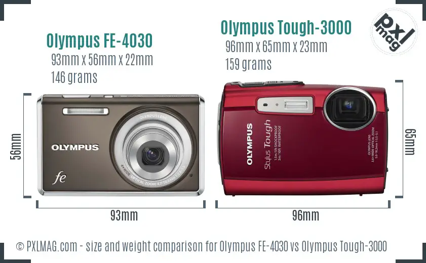 Olympus FE-4030 vs Olympus Tough-3000 size comparison