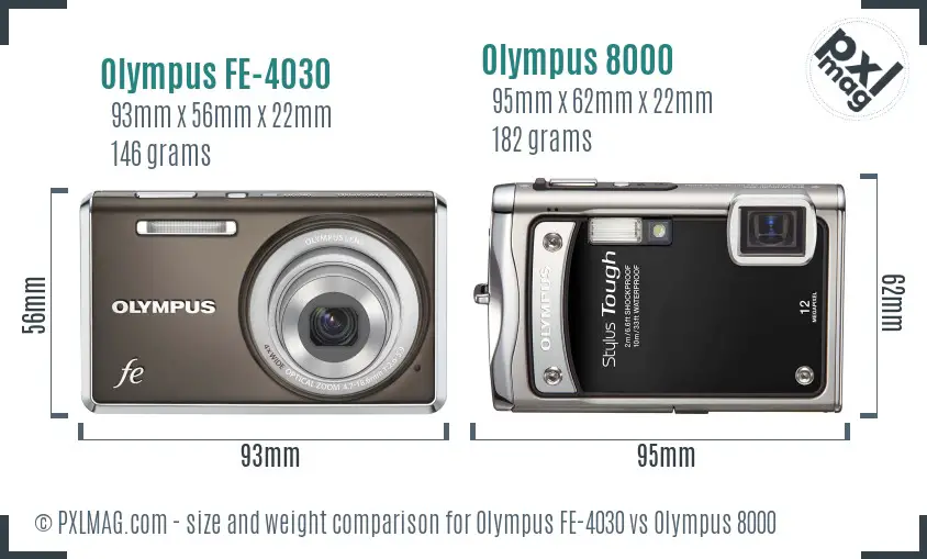 Olympus FE-4030 vs Olympus 8000 size comparison