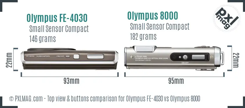 Olympus FE-4030 vs Olympus 8000 top view buttons comparison