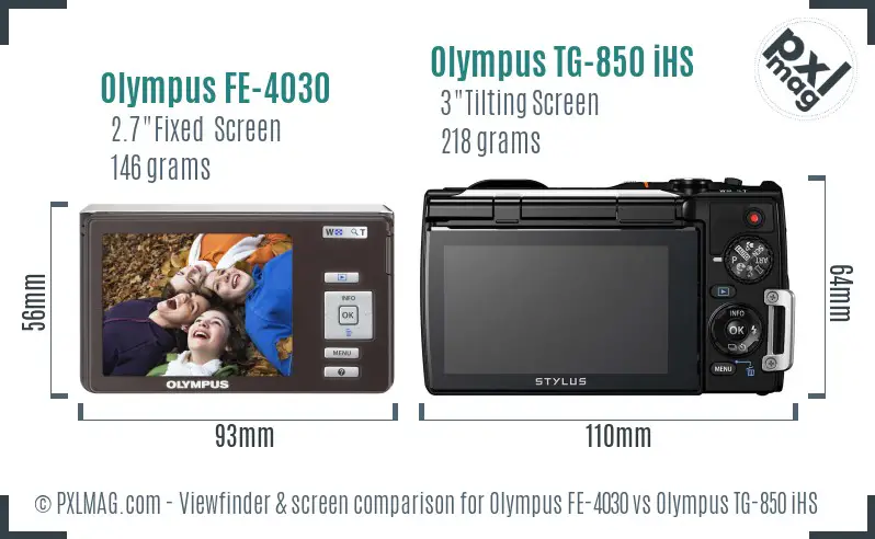 Olympus FE-4030 vs Olympus TG-850 iHS Screen and Viewfinder comparison