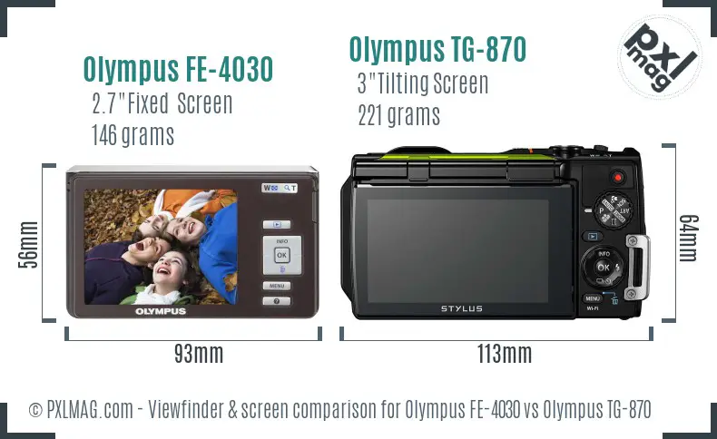 Olympus FE-4030 vs Olympus TG-870 Screen and Viewfinder comparison