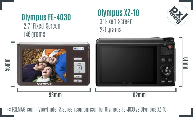 Olympus FE-4030 vs Olympus XZ-10 Screen and Viewfinder comparison