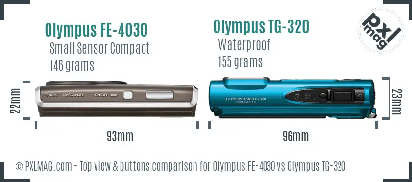 Olympus FE-4030 vs Olympus TG-320 top view buttons comparison