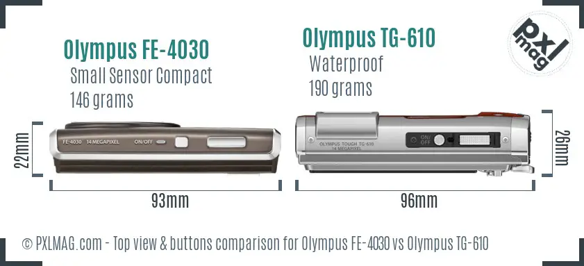 Olympus FE-4030 vs Olympus TG-610 top view buttons comparison