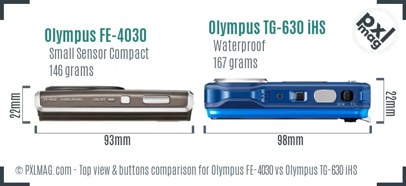 Olympus FE-4030 vs Olympus TG-630 iHS top view buttons comparison