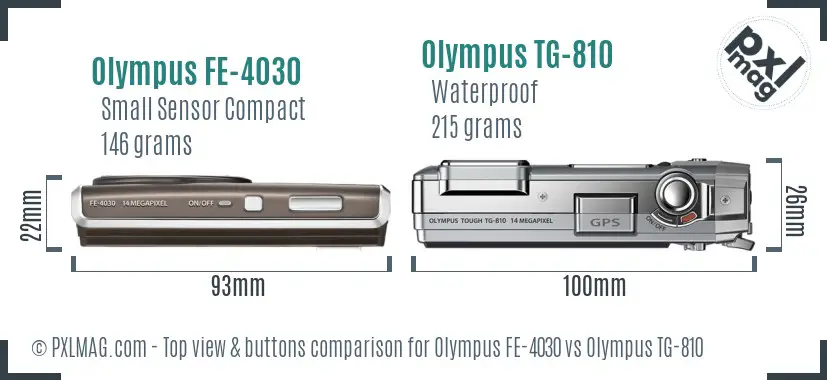 Olympus FE-4030 vs Olympus TG-810 top view buttons comparison