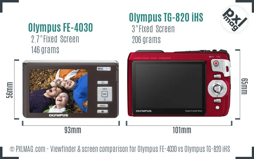 Olympus FE-4030 vs Olympus TG-820 iHS Screen and Viewfinder comparison