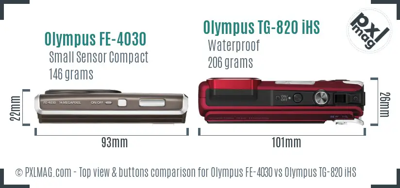 Olympus FE-4030 vs Olympus TG-820 iHS top view buttons comparison