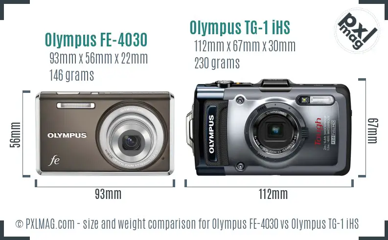 Olympus FE-4030 vs Olympus TG-1 iHS size comparison