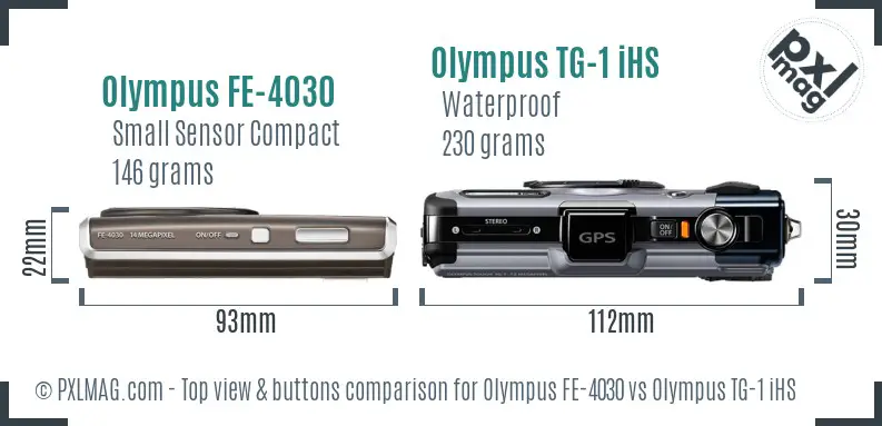 Olympus FE-4030 vs Olympus TG-1 iHS top view buttons comparison